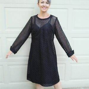 vintage SHEER BLACK LACE DRESS 1960's L XL